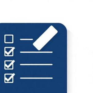 Minimal flat line icon of checklist in navy #0c2959 on white