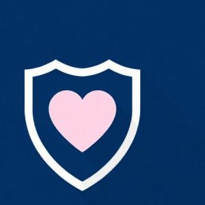Minimal flat line icon of shield with heart in navy #0c2959 on white